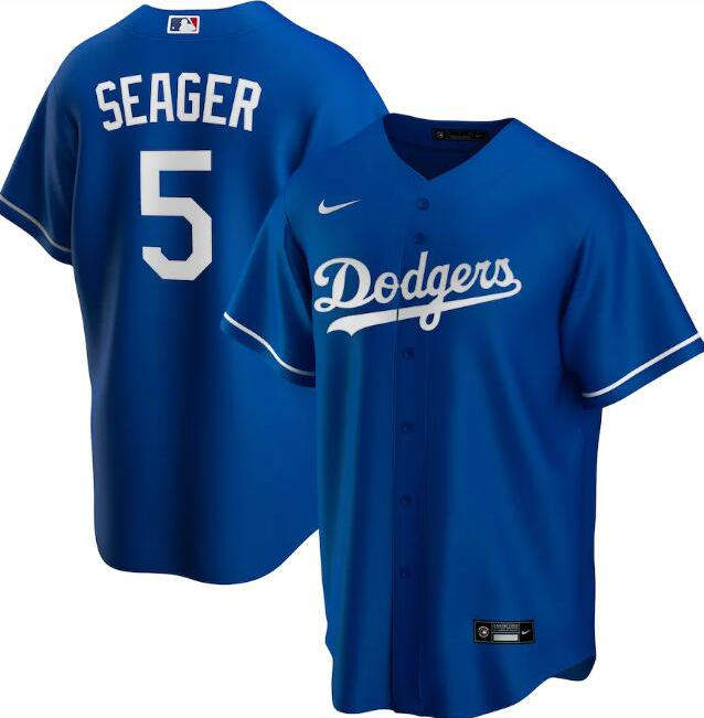 Men's Los Angeles Dodgers #5 Corey Seager Blue Cool Base Stitched Jersey